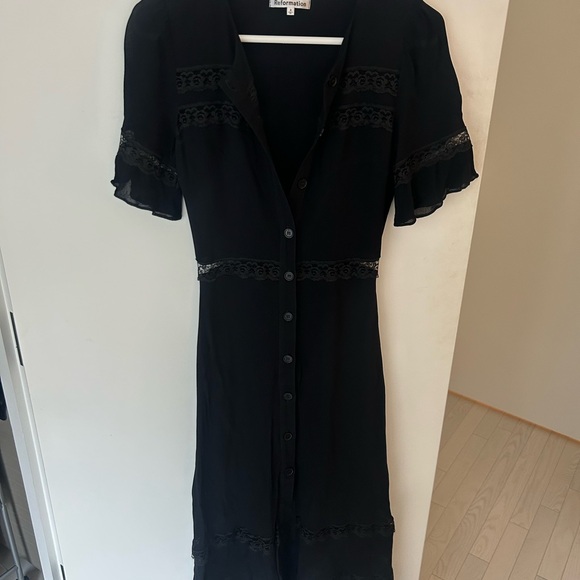 Reformation Black Midi Dress with Lace Details - Picture 3 of 9